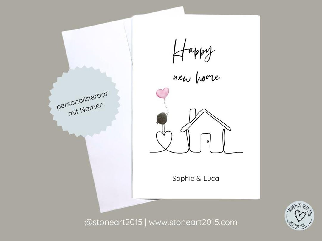 Einzug Karte personalisiert Happy New Home Karte Steinbild Handgemacht ...