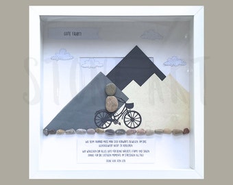 Stone picture colleagues farewell mountains bicycle - customizable