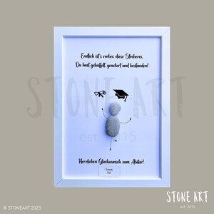 Examen geslaagd cadeau steen schilderij "Eindelijk is dit streven voorbij..."