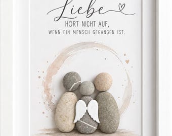 Steinbild · Trauergeschenk Engel · Liebe hört nicht auf · Andenken Verstorbene Beerdigung · personalisiert · handgemacht