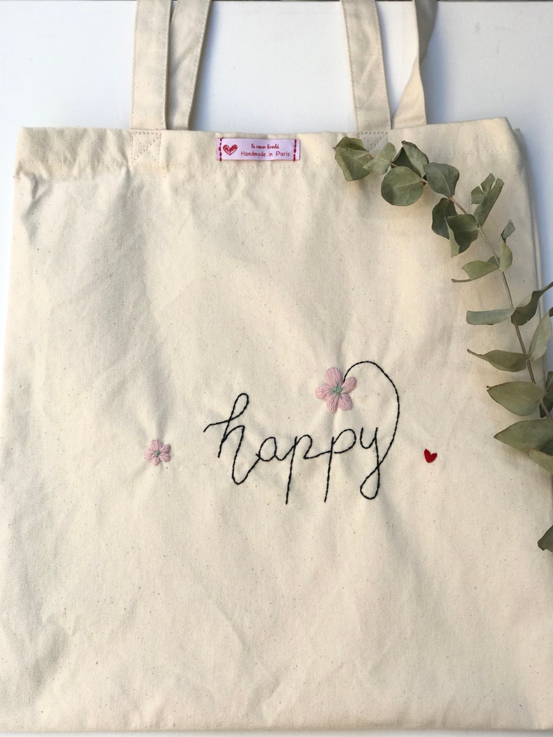 Embroidered cotton totebag , summer totebag, shopping bag, embroidered canvas bag, embroidered totebag, bag, fashioning bag image 3