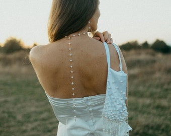 Collier sautoir en perles d’eau douce, collier pour le dos sautoir marié réglable, cadeau femme fête de Noël