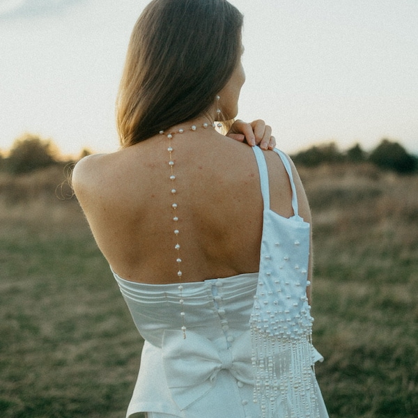 Collier sautoir en perles d’eau douce, collier pour le dos sautoir marié réglable, cadeau femme fête de Noël