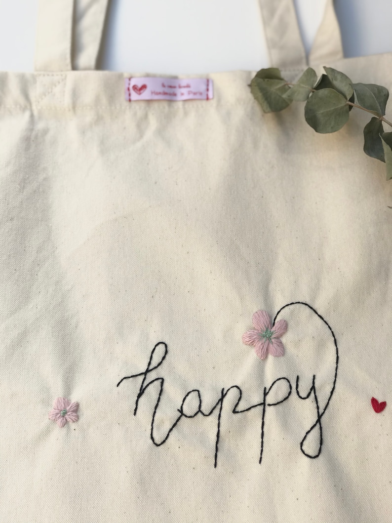 Embroidered cotton totebag , summer totebag, shopping bag, embroidered canvas bag, embroidered totebag, bag, fashioning bag image 5