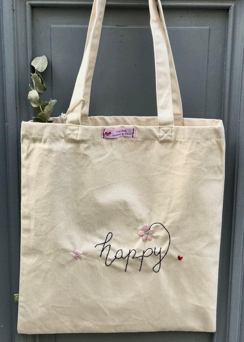 Embroidered cotton totebag , summer totebag, shopping bag, embroidered canvas bag, embroidered totebag, bag, fashioning bag image 6