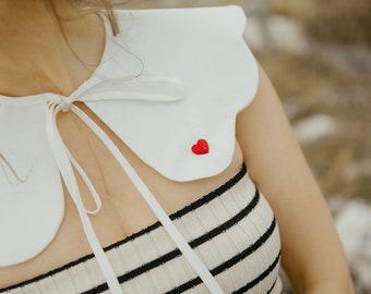 Hand embroidered white collar, women hearts white collar vintage style, fashionable women white collar, bride embroidered white heart collar