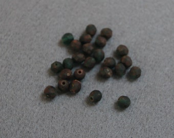 Multi Faceted Earth Czech Glass Beads, Authentic Opaque Rondell Fire Polished Bead, 5x5.5mm Brown Earth Green Bohemian, Jewelry Making