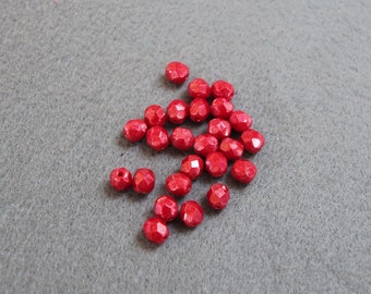 Multi Faceted Red Czech Glass Beads, Authentic Czech 25 Opaque Rondell Fire Polished Bead, 5x7mm Red Shiny Bohemian, Jewelry Making, Crafts