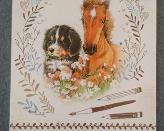 Puppy Mini Memo Pad, Paper Notebook, Stationery, Horse Notepad, Horses Note Pad, Illustrated Equestrian Papers, Writing, Scrapbooking, DIY