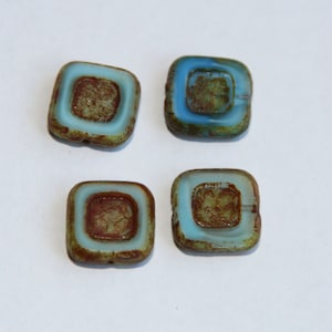12mm Blue Picasso Finish Square Beads, Genuine Window Cut Glass Bead, Authentic Czech Glass Bead, Jewelry Making, Craft Supplies