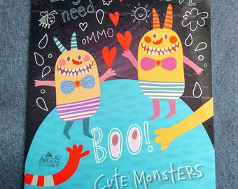 Cute Monster Mini Memo Pad, Kids Paper Notebook, Stationery Book, Notepad, Note Pad, Fun Illustrated Papers, Writing, Scrapbooking, DIY