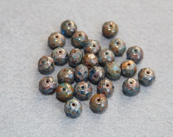 Luster Rondelle Czech Glass Beads, Authentic Fire Polished Blue Marble Bead, 5x7mm Opaque Bohemian, Scrapbooking Supplies Jewelry Making