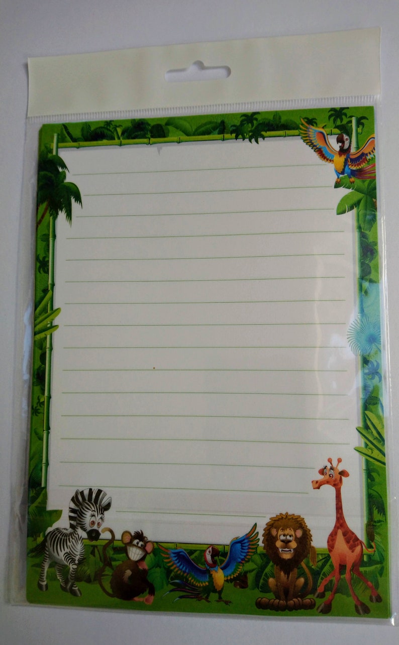 Stationery Set, Lined Paper Envelope Sets, Jungle Themed Stationary, Monkey Note, Drawing Papers, Doodling, DIY Crafting, Zebra Letter Set image 2