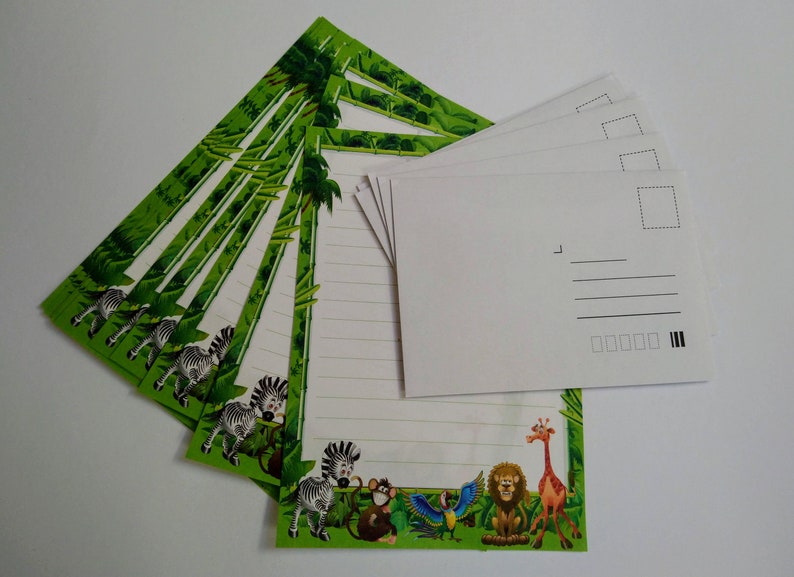 Stationery Set, Lined Paper Envelope Sets, Jungle Themed Stationary, Monkey Note, Drawing Papers, Doodling, DIY Crafting, Zebra Letter Set image 3