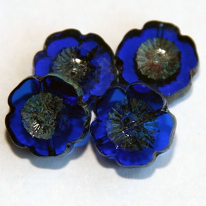 Picasso Finish Bohemian Pressed Floral Beads, Translucent Blue Glass Beads, Authentic Czech Glass Bead, Jewelry Making, Craft Supplies