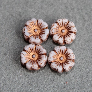 Czech Glass Floral Beads, Opaque Light Blue Bead, Authentic Hawaiian Pressed Flower 12mm, Copper Flower Detail, Jewelry Making, Craft