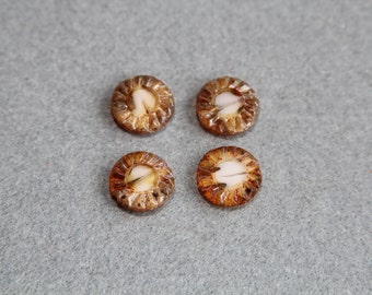 Czech Glass Wheel Bead, Picasso Finish Table Cut Sunflower, Brown Opaque White Beads, DIY Beads, Jewelry Making, Craft Supplies