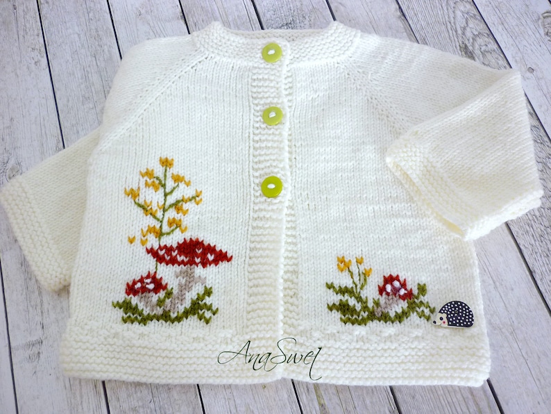 PDF Knitting pattern.Baby cardigan. The mushrooms.P093 image 3