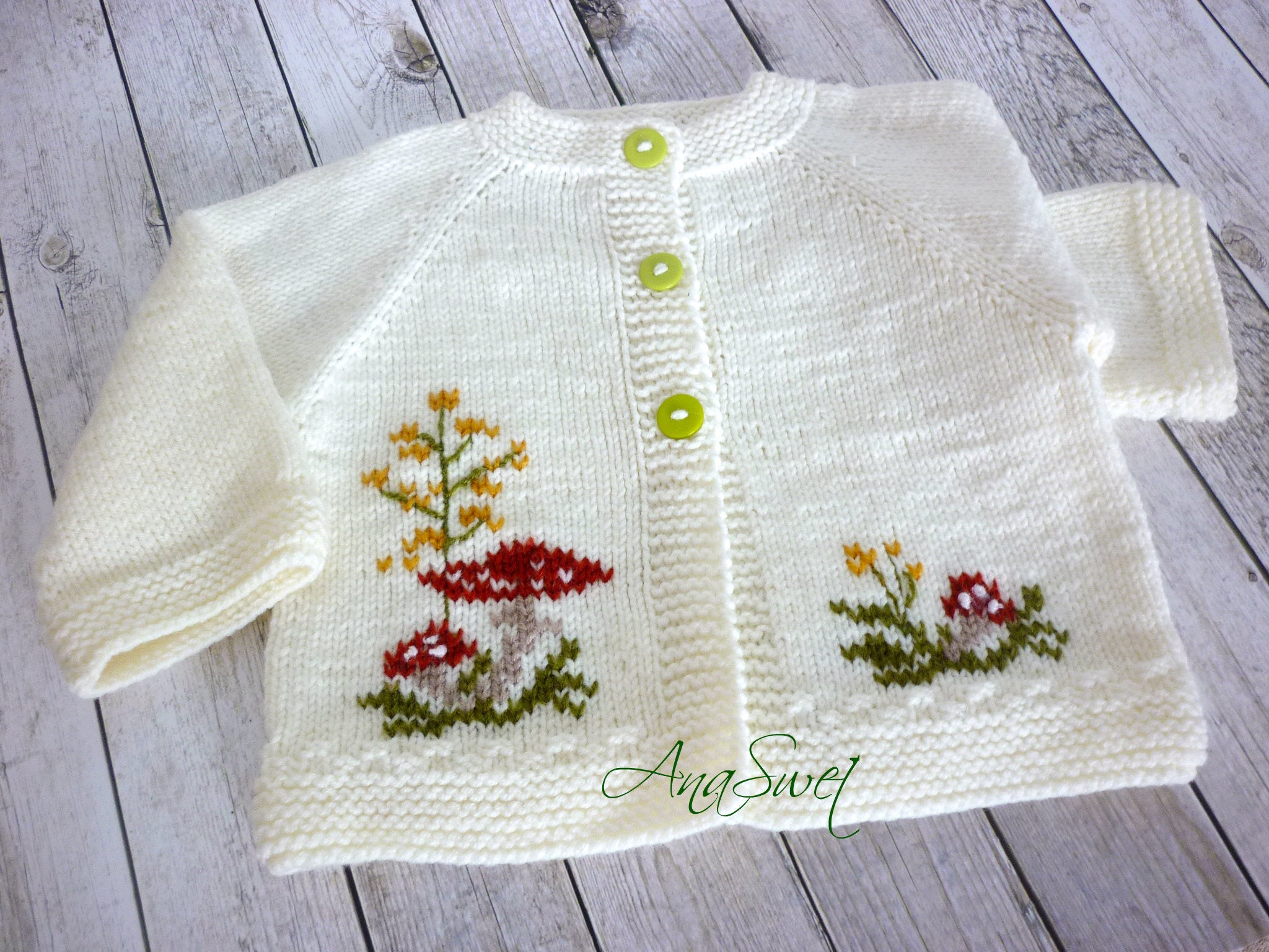 Baby Jacquard Squirrel Mushroom White Cardigan
