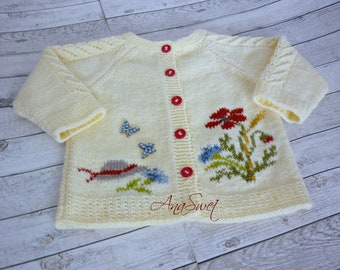 Hand knit baby cardigan Summer.Girls cardigan.