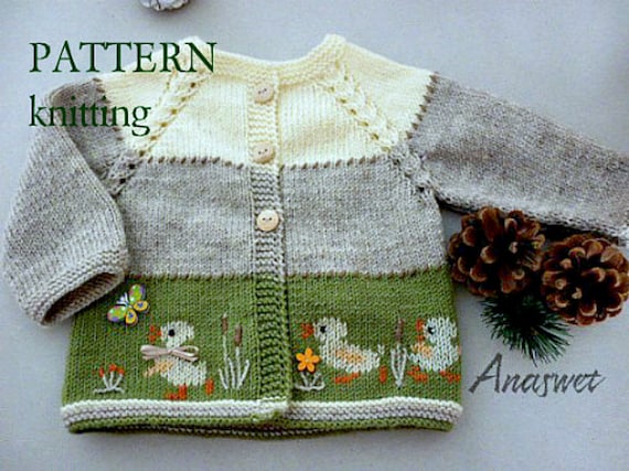 PDF KNITTING PATTERN-Top down cardigan .Ducklings. P05NEW  Sizes: 6-12m / 12-18m / 2years / 4years
