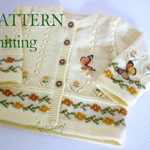 PDF knit pattern Cardigan with Floral Borders P047  SIZE : 12-18 months