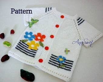 PDF KNITTING PATTERN baby vest Summer flowers P027  Sizes: 6-9 months/ 12 months/ 2years