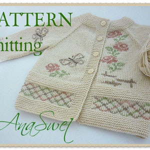 PDF Pattern baby cardigan with butterflies and roses P044