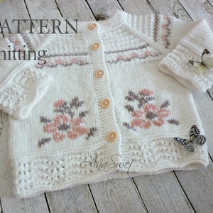 PDF Knitting pattern baby cardigan  Flowers P091  SIZE: 12-18 months