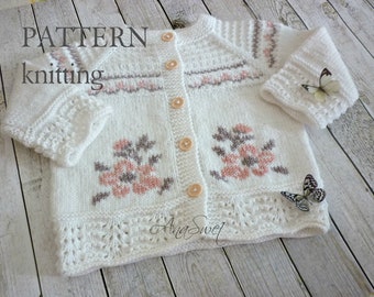 PDF Knitting pattern baby cardigan  Flowers P091