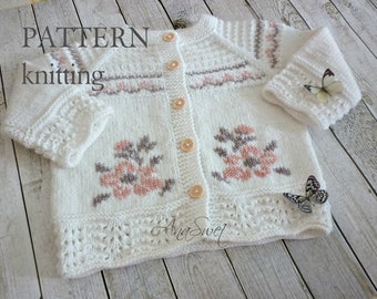 PDF Knitting pattern baby cardigan  Flowers P091  SIZE: 12-18 months