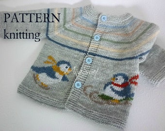 PDF Knitting pattern Baby cardigan - Penguins P068