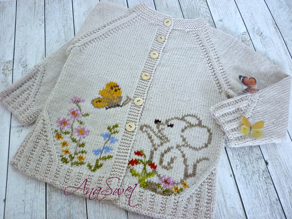 PDF Knitting Pattern Baby Cardigan the Mouse and Butterfly. | Etsy