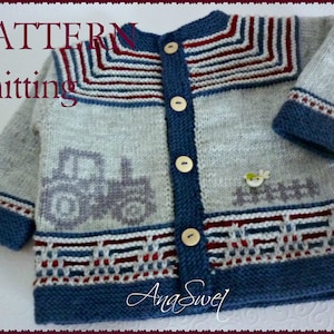 PDF KNITTING PATTERN Baby cardigan Tractor P092. Size: 12-18 months