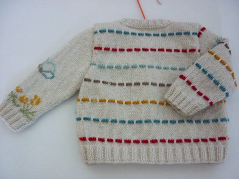 Knitting pattern.Baby cardigan with Colorful rooster.P011