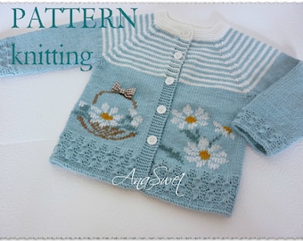 Patrón PDF de tejido para cárdigan de bebé Margaritas.P099 Tallas: 12-18 meses / 18-24 meses