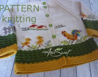 PDF KNITTING PATTERN Toddler cardigan Chicken farm P132 Sizes:  2 years / 4 years / 6 years