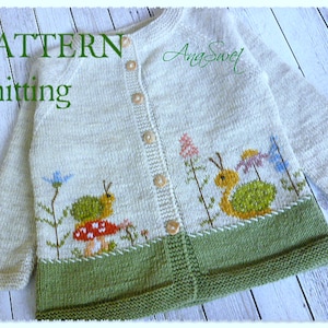 PDF KNITTING PATTERN Snails and flowers P015  Sizes: 12-18 months / 2 years  / 4 years / 6 years