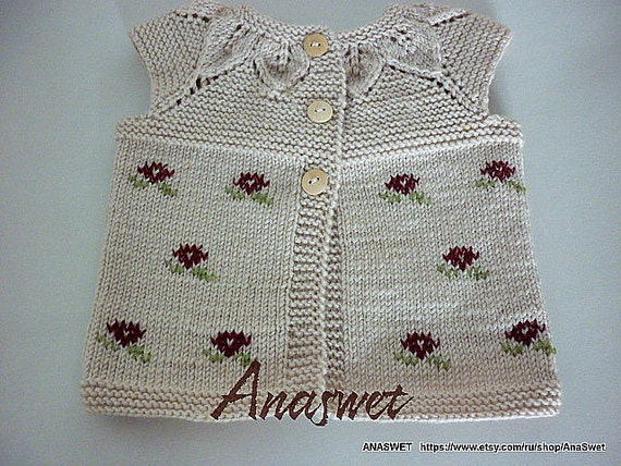 Items similar to Hand knitted baby cardigan. Vintage baby vest.Knitted ...