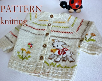PDF Knitting pattern for baby Cardigan Easter - Lamb. P077  Sizes: 6 - 12 months / 18 -24 months / 3 -4 years