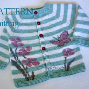 PDF Knitting pattern baby cardigan Exotic flowers P083 Sizes: 12-18m / 2years / 3-4years
