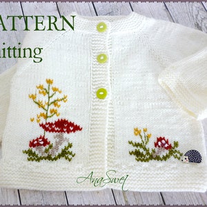 PDF Knitting pattern.Baby cardigan. The mushrooms.P093 Sizes: 0-6m/6-12m/12-18 months