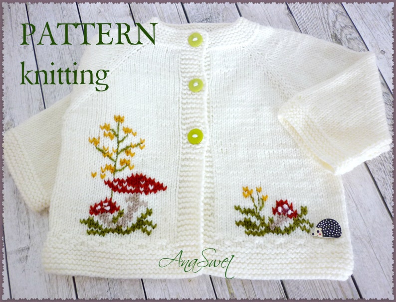 PDF Knitting pattern.Baby cardigan. The mushrooms.P093 image 1