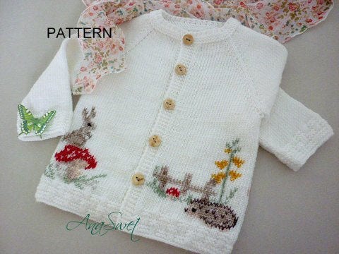 PDF Knitting Pattern Baby Cardigan. Rabbit and - Etsy