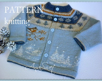 PDF KNITTING PATTERN Baby cardigan  Winter and Robin P065  Sizes: 12-18 months / 2years / 3-4 years