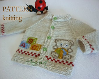 PDF Knit patern. Baby cardigan Teddy bear P070