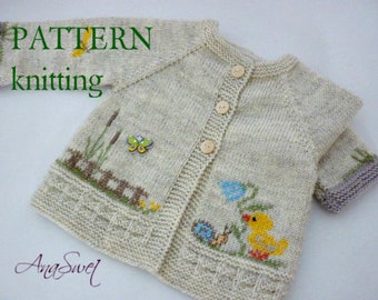 PDF Knitting  pattern baby cardigan with chicken.NEW.P004  Sizes: 6-12 months / 12-18 months / 24 months