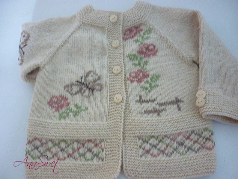 PDF Pattern Baby Cardigan With Butterflies and Roses P044 - Etsy