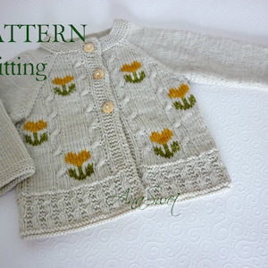 PDF Knitting pattern Baby cardigan Tulips P073  Size: 6 - 12 months