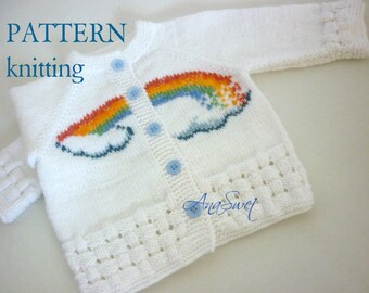 PDF Knitting pattern Cardigan with Rainbow P057  Sizes: 0-6 months / 9-12 months / 18-24 months